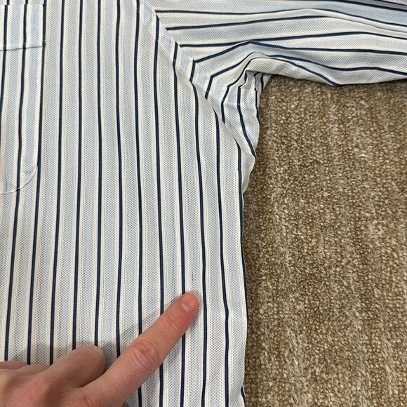 Tommy Bahama Button Front Stipe Blue White Longsleeve Shirt Men Size 17.5 32-33 - Picture 8 of 9